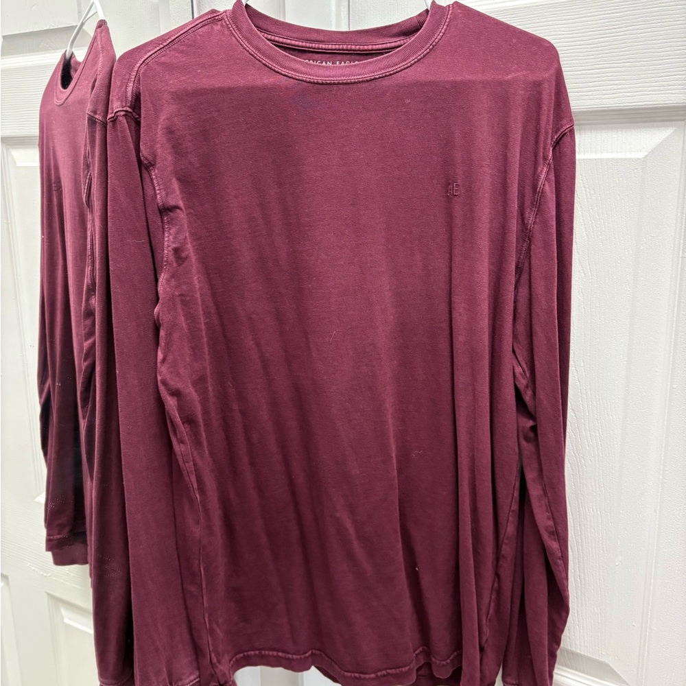 American Eagle Burgundy Long Sleeve Shirt